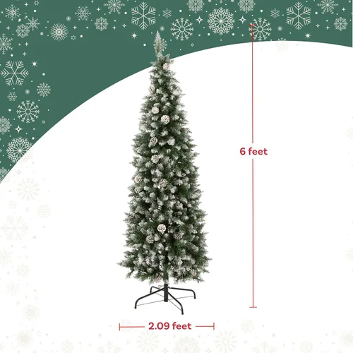 Vista 7 de Elf Stor - Árbol de Navidad preiluminado flocado de 6 pies con soporte verde/blanco