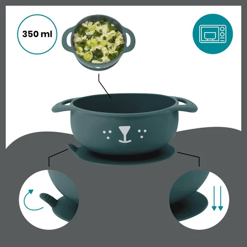 Vista 4 de Babymoov TAST'ISY - Juego de alimentación para bebés, cuenco de succión y cuchara de silicona no tóxica sin BPA (apto para microondas y lavavajillas)