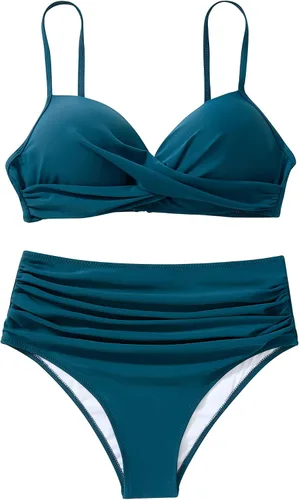 Vista 3 de SUUKSESS Bikini de cintura alta para mujer, sexy, push up, traje de baño de dos piezas