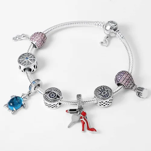 Vista 2 de KUNSIR Pulsera de plata de ley 925 con cadena de serpiente con hebilla redonda de amor, pulseras para mujeres y adolescentes
