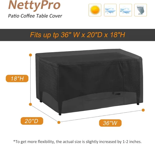 Vista 6 de NettyPro Funda rectangular para mesa auxiliar de patio, impermeable, para muebles de exterior, pequeña, rectangular, 36 x 22 x 18 pulgadas