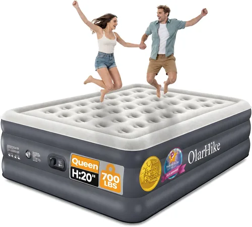 Vista 12 de OlarHike Colchón de aire individual con bomba incorporada, cama inflable de Altura estándar 18" Gris