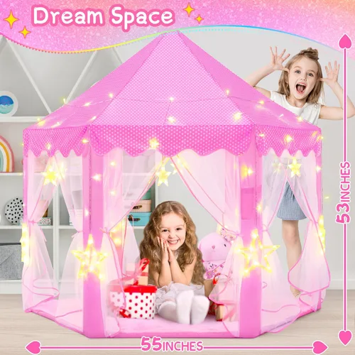 Vista 5 de EVOIONOS Tienda de campaña de princesa para niñas, tienda de campaña de castillo para niñas, tienda de campaña de juego de castillo de princesa