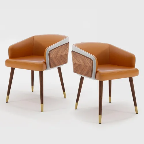 Vista 11 de ARTPLAN Silla de comedor moderna de mediados de siglo con nogal, silla tapizada de tela de eucalipto, reposabrazos retro con acento retro, patas