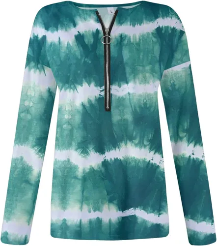 Vista 4 de Sudadera de manga larga estampada con cremallera 34 para mujer, casual, moderna, atlética, ajuste holgado, blusa