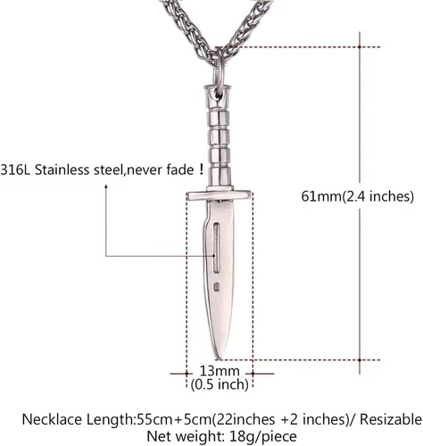 Vista 6 de U7 Punk Necklaces Stainless Steel 18K Gold Plated Large Hip Hop DaggerKnifeSwordSteampunk GearLarge Razor Blade Pendant Necklace for Men Women