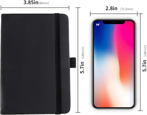 Vista 7 de 2Pack Cuaderno de Bolsillo Pequeño Cuaderno Diario 4 pulgadas x 5.7 pulgadas 200 Páginas Cubierta de Cuero Con Porta Lápiz Marcador de Páginas Negro