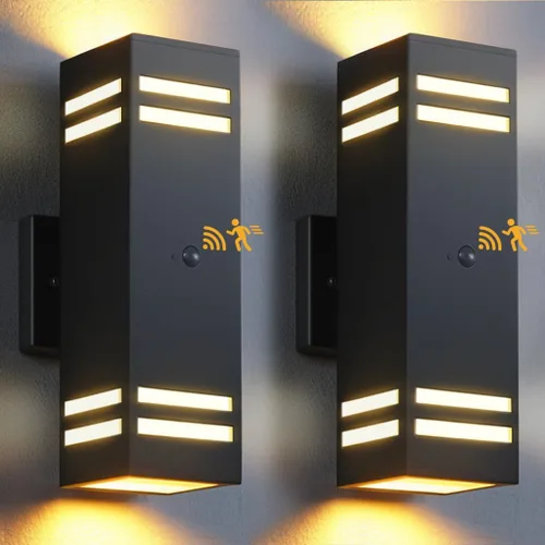 Vista 13 de SHIMR Luces de pared para exteriores modernas al atardecer al amanecer, aplique exterior cuadrado negro mate con bombillas incluidas, iluminación