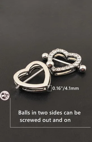Vista 4 de Piercing de pezón de acero inoxidable con forma de corazón para mujer, piercing para el cuerpo, joyería 14G