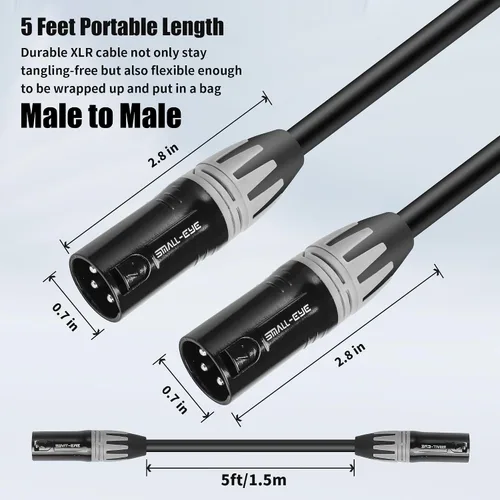 Vista 2 de SMALL-EYE - Cable de conexión XLR macho a macho de 5 pies, paquete de 2 unidades, 3 pines equilibrado Cobre OFC de 22 AWG, audio de bajo ruido