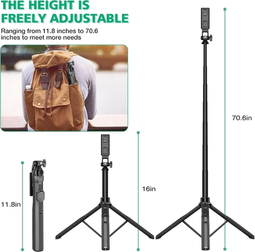 Vista 6 de Soporte de teléfono de 70.6 pulgadas y trípode para selfies, soporte de celular extensible con control remoto y soporte para teléfono