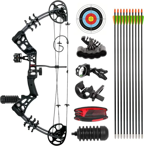 Vista 8 de Kit compuesto de arco y flecha, juego de arco y flecha juvenil, peso de tracción de 15-45 libras, longitud de tracción de 18 a 29 pulgadas, arco