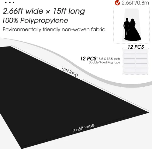 Vista 3 de Alfombra de pasillo negra para fiesta, alfombra de 140GSM 0,79mx4,6m para decoraciones de fiesta, alfombra de pasillo negra para fiesta