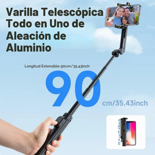 Vista 6 de Trípode para selfie stick con control remoto, ligero, 5.29 oz, plegable, soporte extensible a 35 pulgadas, soporte portátil para teléfono