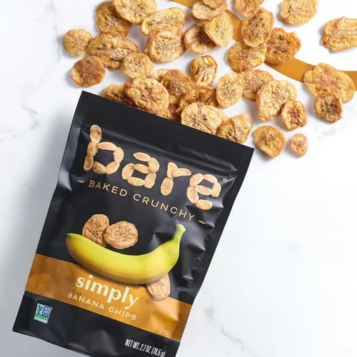 Vista 6 de Bare Chips de plátano crujientes al horno, simplemente plátano, sin gluten, bolsa de 2.7 onzas