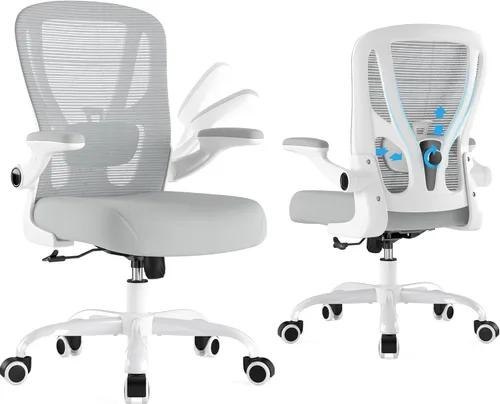 Vista 17 de Silla de oficina ergonómica de escritorio, silla de computadora de malla, silla de trabajo transpirable con ruedas, soporte lumbar ajustable, sillas