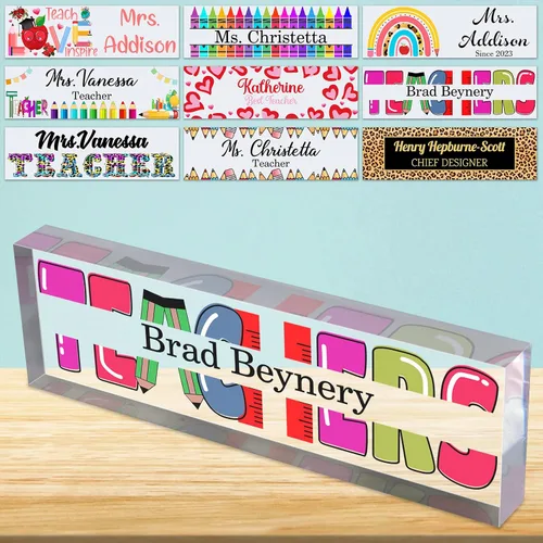 Vista 11 de Placa de nombre de escritorio personalizada para profesores, placa de identificación de bloque de acrílico personalizada para oficina, placa