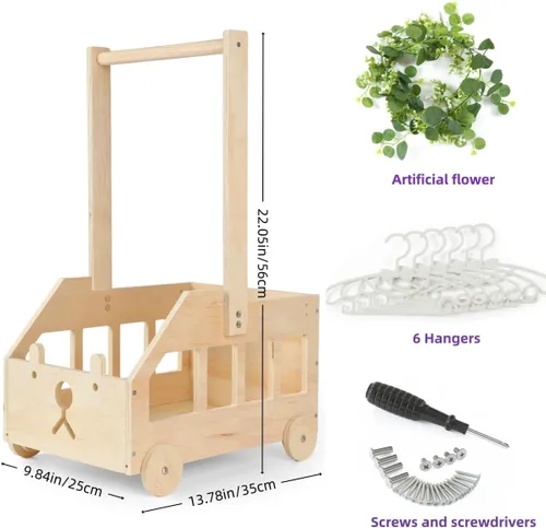 Vista 3 de Armario de madera para baby shower con ruedas empujables, cesta de baby shower personalizada, regalo de bienvenida para niños recién nacidos
