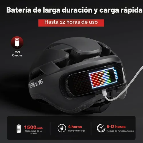 Vista 6 de Bike Helmet, Bicycle Helmets with Light, 360° High Visibility LED Display, Lightweight Adjustable Mountain Bike Helmet with Turn Signals, Smart APP