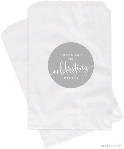 Vista 15 de Andaz Press Bolsas de regalo personalizadas para mesa de postre, agradecimiento por celebrar con nosotros, aguamarina, paquete de 24, personalizadas
