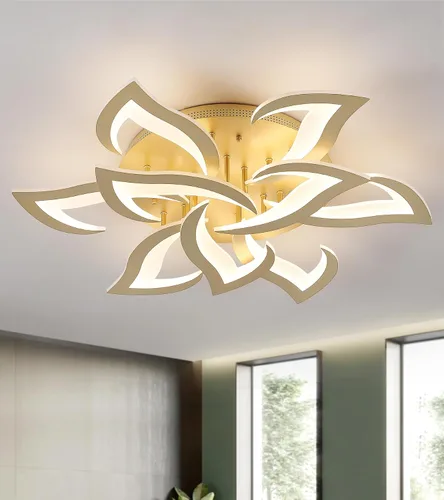 Vista 10 de MEIXISUE Lámpara de techo moderna con flor LED en negro, accesorios de iluminación de techo montados con control remoto para sala de estar