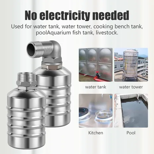 Vista 7 de JUXILPP - Válvula de flotador de control automático de nivel de agua, válvula de flotador de canal de agua de acero inoxidable 304 con adaptadores