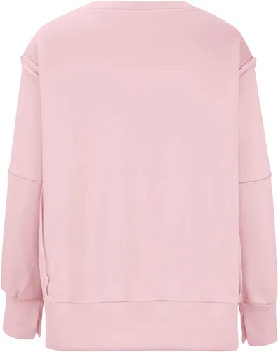 Vista 6 de Ceboyel Sudadera de gran tamaño para mujer 2023, color sólido, cuello redondo, suéter con abertura lateral, cómodo ropa de moda de otoño