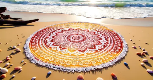 Vista 10 de Tapiz redondo de mandala indio, manta de playa, mantel de algodón gitano hippie bohemio, toalla de playa, esterilla de yoga