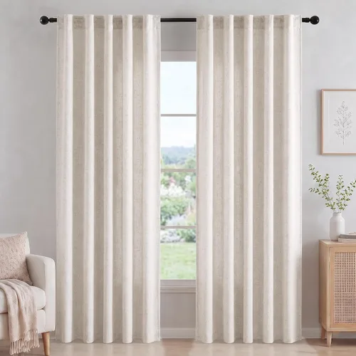 Vista 2 de Deconovo Cortinas de lino blanco de 84 pulgadas de largo para sala de estar Lino Blanqueado