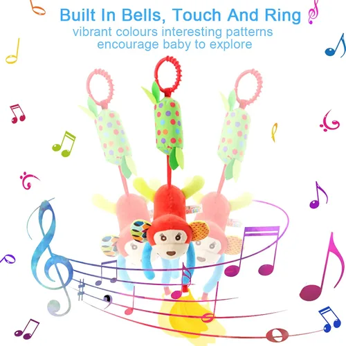 Vista 3 de Sealive Juguetes Musicales Sensoriales para Cochecito de Bebé de 4 Piezas, Sonajeros Suaves Colgantes de Felpa para Actividades, Juguetes para Cuna
