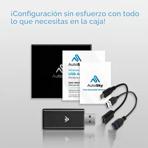 Vista 7 de Adaptador inalámbrico CarPlay - 5Ghz más rápido - AutoSky - Plug and Play - Cables USB-C y USB-A - Requiere CarPlay con cable
