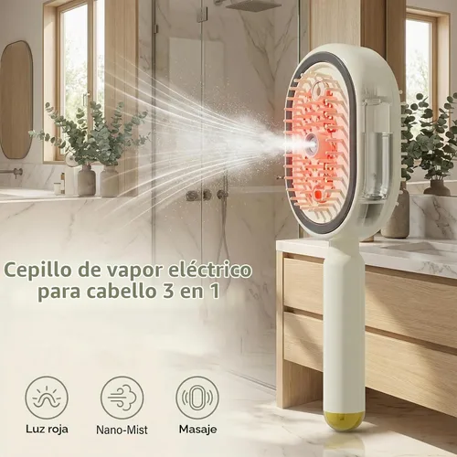 Vista 3 de Cepillo de vapor eléctrico para cabello con spray de agua, cepillo de vapor desenredante para cabello corto, reduce el encrespamiento, nutre