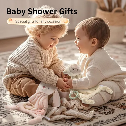 Vista 4 de Loveys para bebés, Lovey incluye mordedor de silicona, manta de seguridad de animales de peluche suave, juguete para acurrucarse, para niños y niñas