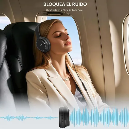Vista 2 de Auriculares con cable USB C sobre la oreja con micrófono, control de volumen, puerto compartido y diadema ajustable, auriculares estéreo plegables