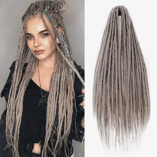 Vista 25 de 20 hebras de 24 pulgadas, extensiones de rastas color burdeos, rastas de cabello de ganchillo para mujer, hechas a mano, suaves, trenzas de cabello