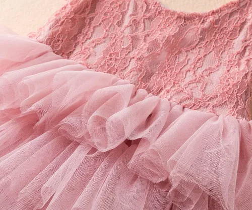 Vista 5 de Vestido de princesa sin mangas con tirantes y flores para niñas