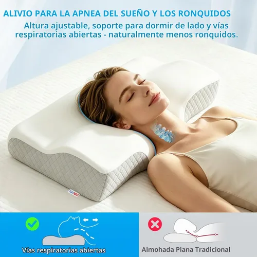 Vista 4 de Ergo - Almohada cervical cervical para el dolor de cuello, apnea del sueño y alivio de ronquidos, almohada para dormir de lado – Espuma