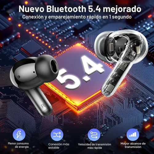 Vista 4 de Auriculares inalámbricos, auriculares estéreo 3D 2026 Bluetooth 5.4 con graves profundos, micrófono con cancelación de ruido 4 ENC, auriculares