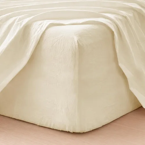 Vista 10 de MooMee Sábana bajera ajustable de solo 100% algodón lavado con textura parecida al lino, transpirable, duradera, suave, cómoda, bolsillo profundo