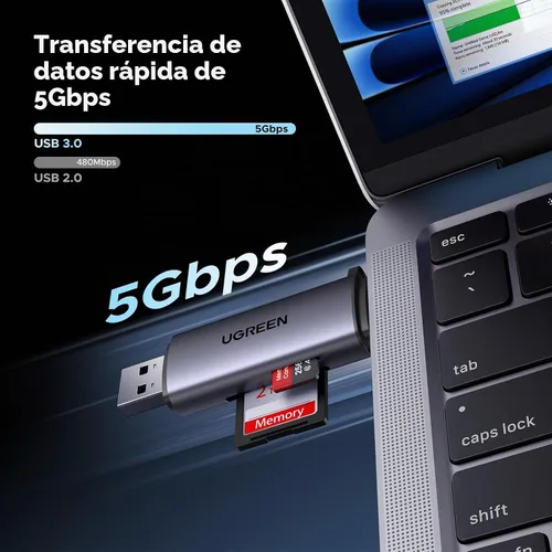 Vista 2 de UGREEN Lector de Tarjetas SD USB C, Lector de Tarjetas Micro SD USB 3.0 2 en 1 Lector de Tarjetas de Memoria para MicroSD SDHC SDXC Compatible