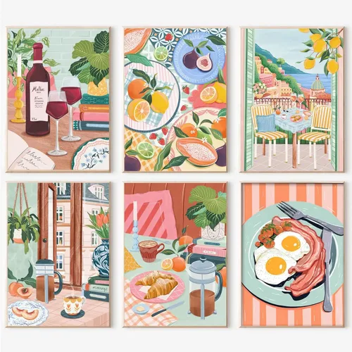 Vista 20 de cupmod Paquete de 6 kits de pintura por números para adultos principiantes, Número Boho Acrílico Fácil, DIY Números de Acuarela en Lienzo Sin Marco
