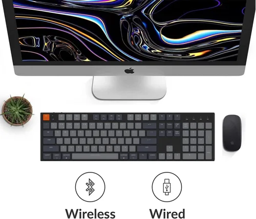 Vista 2 de Keychron K5 - Teclado mecánico para juegos con cable Bluetooth inalámbrico y USB con diseño de tamaño completo, 104 teclas intercambiables