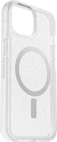 Vista 4 de OtterBox Funda transparente para iPhone 15, iPhone 14 y iPhone 13 Symmetry Series - Stardust (transparente/plateado), se acopla a MagSafe, ultra