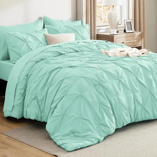 Vista 51 de Bedsure - Juego de edredón tamaño individual gris - Ropa de cama tamaño individual en una bolsa de 5 piezas, juego de cama Pintuck GentleSoft™