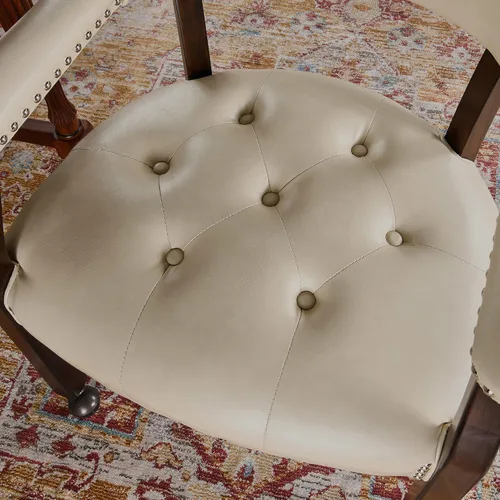 Vista 6 de LEEMTORIG Juego de 2 sillas de comedor con ruedas y brazo, sillas de comedor grandes con ruedas, silla de mesa de póquer de madera maciza, 26