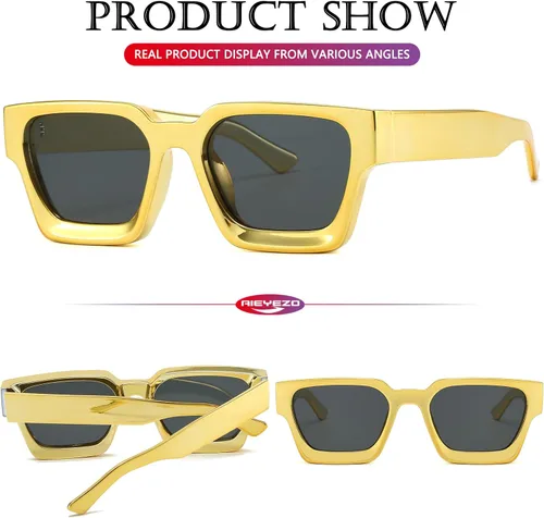 Vista 124 de AIEYEZO Gafas de sol cuadradas para mujeres y hombres, gafas de sol cuadradas con montura gruesa, estilo de diseñador simple