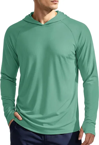 Vista 14 de KEFITEVD Sudadera con capucha de manga larga para hombre con protección solar UPF 50+ SPF de secado rápido Azur