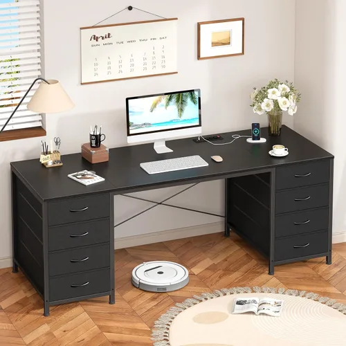 Vista 14 de YOMILUVE Escritorio para computadora de 50 pulgadas con 8 cajones, escritorio para oficina en casa con tomas de corriente, escritorio de trabajo