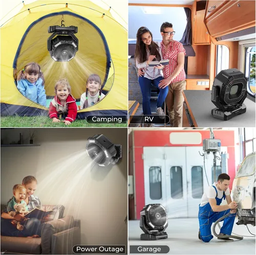 Vista 8 de 68HRS - Ventilador de campamento para correr con luz, batería recargable de 20000 mAh, potentes 4 velocidades y oscilación automática, temporizador