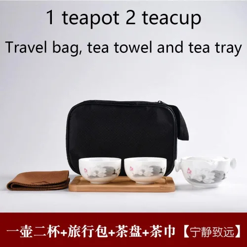 Vista 2 de Conveniente Teapot Cup Porcelana Teacup White Glazed Travel Tea Set (Ink Lotus set)